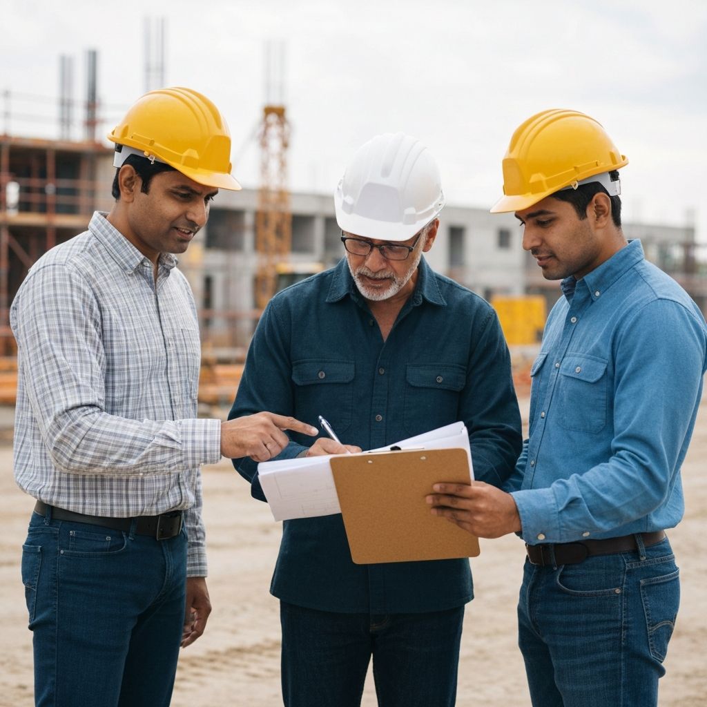 Construction team planning meeting