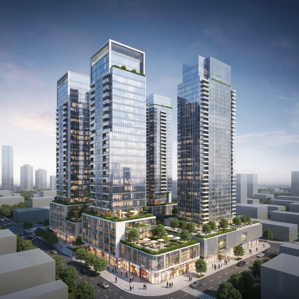 Architectural rendering of mixed-use development