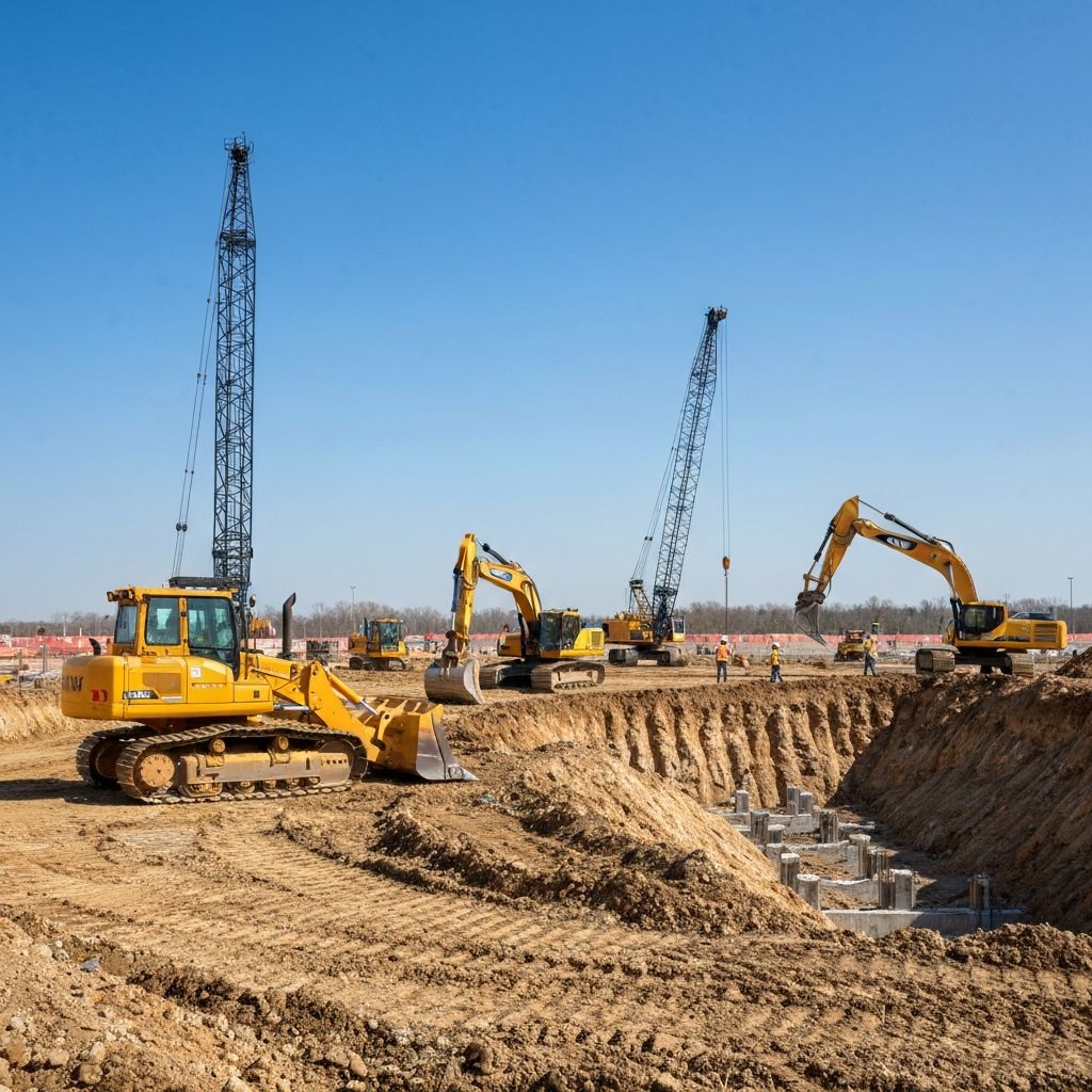 Active development site with construction equipment